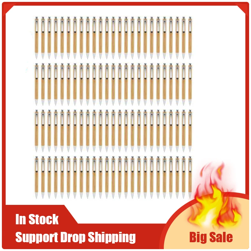 100 pcs/lot Bamboo Ballpoint Pen Stylus touch pen Office & School Supplies Pens & Writing Supplies Gifts-Blue Ink