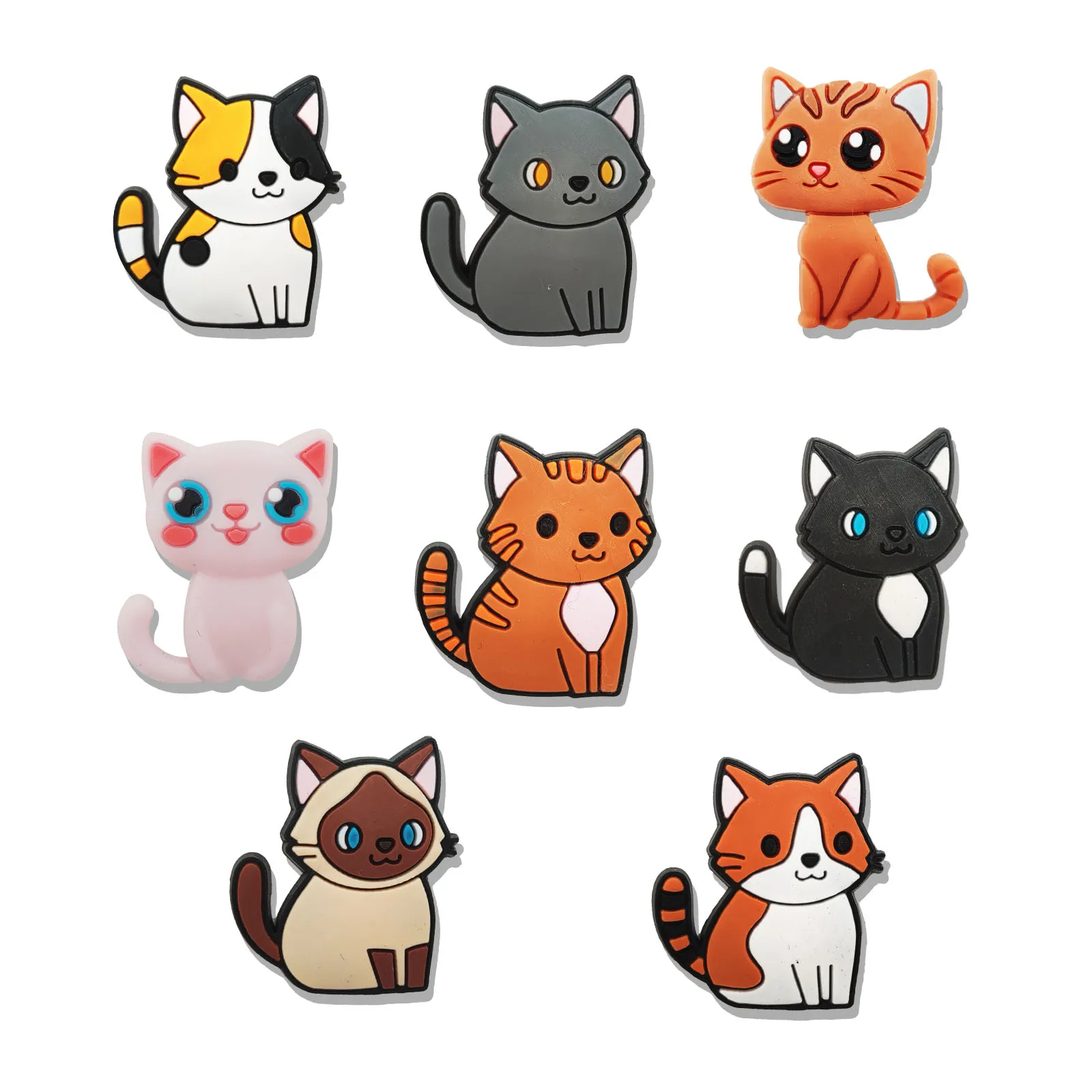 8Pcs Cute Cat Series Shoe Charms For Shoe Key Chain Sandals Beach Bags, PVC DIY Shoe Decorations Accessories Shoes Pin