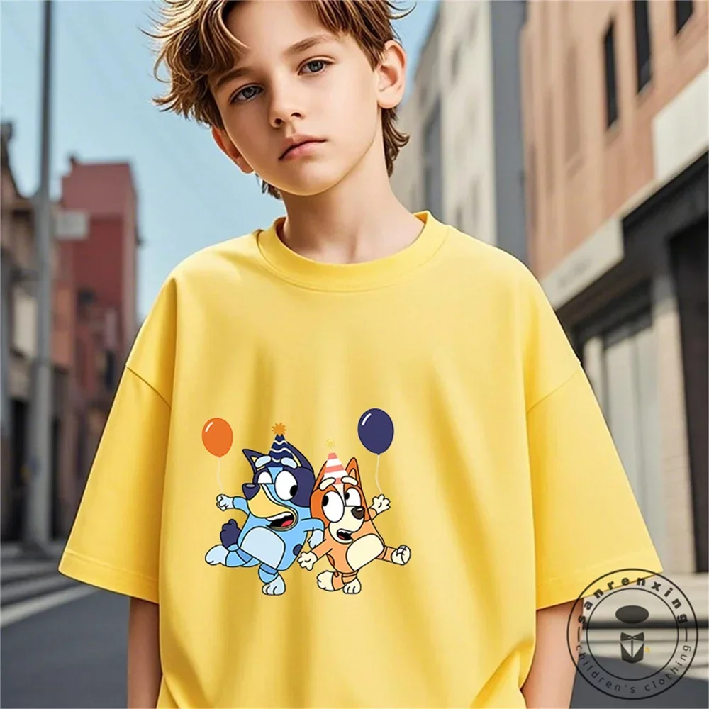 

Fashion Children’S Tshirt Cute Blueyi Neighborhood Cartoon Print Boy’S T-Shirt Summer Harajuku Girls T Shirts White Tops