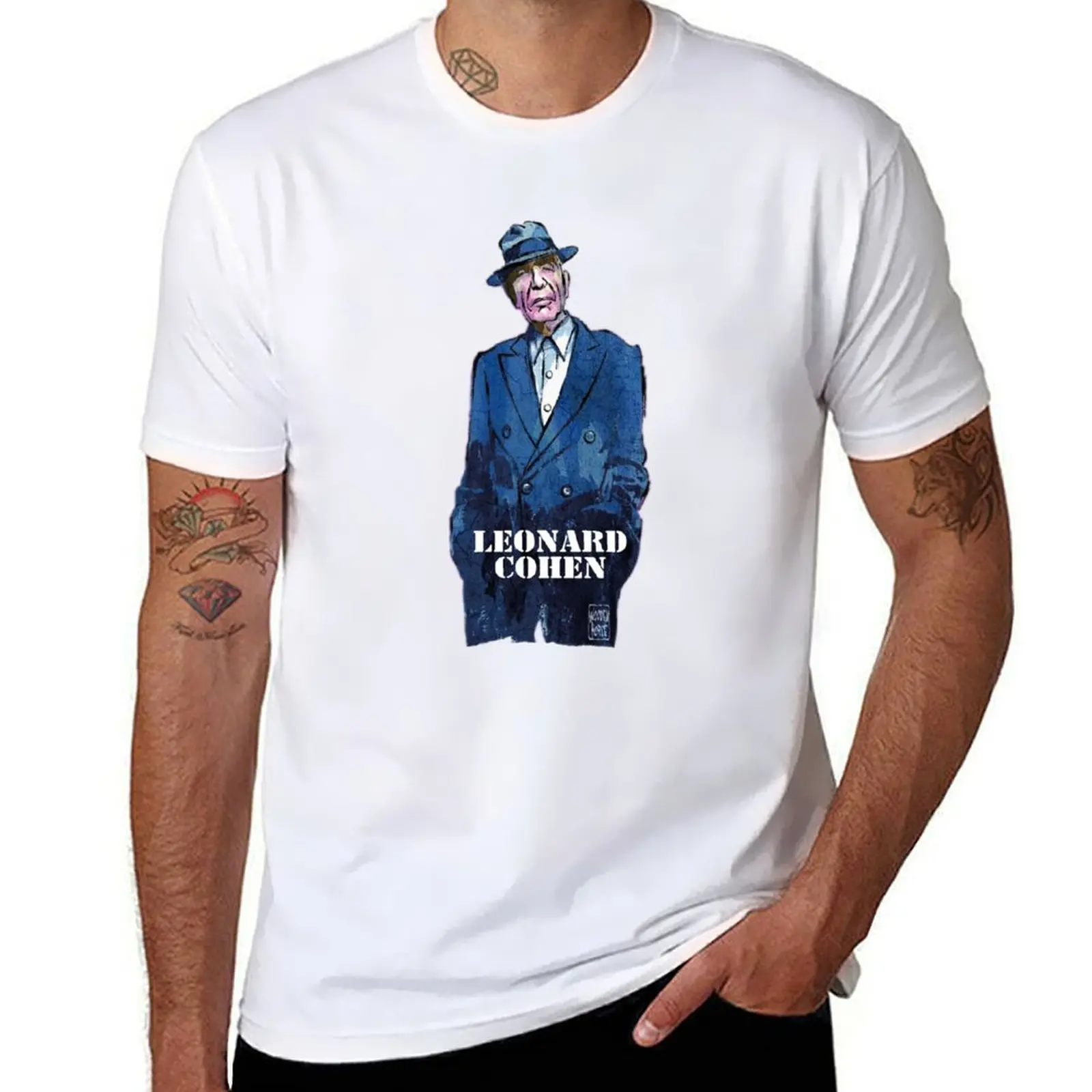 Leonard Cohen Iconic Hat T-Shirt Urban Casual Loose Fit Tee