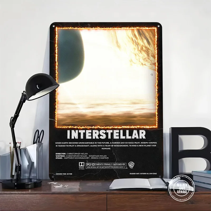 Interstellar Movie With Fiery Frame Metal Poster Perfect Gift for Fans Lovers Customized Wall Art Metal Sign for Decor Room Home