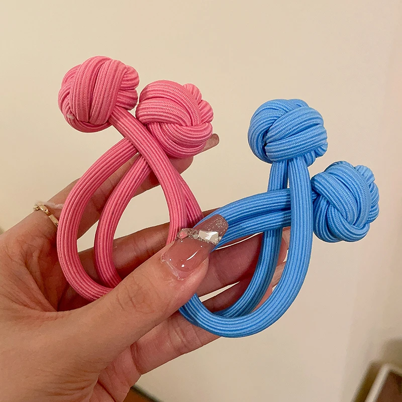 AWAYTR 2PCS Knotted Hair Band Elastic Head Rope For Women Scrunchies Hair Tie Hair Ropes High Ponytail Rubber Bands Headwear