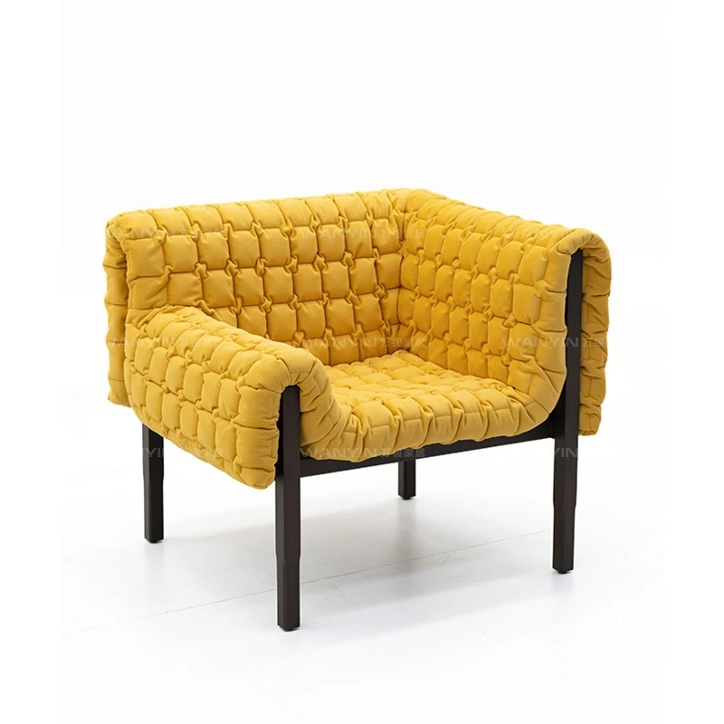 

Living room fabric casual single chair solid wood creative high and low armchair modern minimalist style