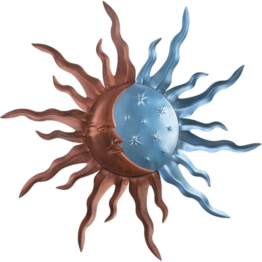 

VZVXCC Metal Sun Outdoor Wall Art Decor-30 Inch Larger Size Sun Outdoor Wall Art Decor with Moon and StarsRetro Decoration Hang