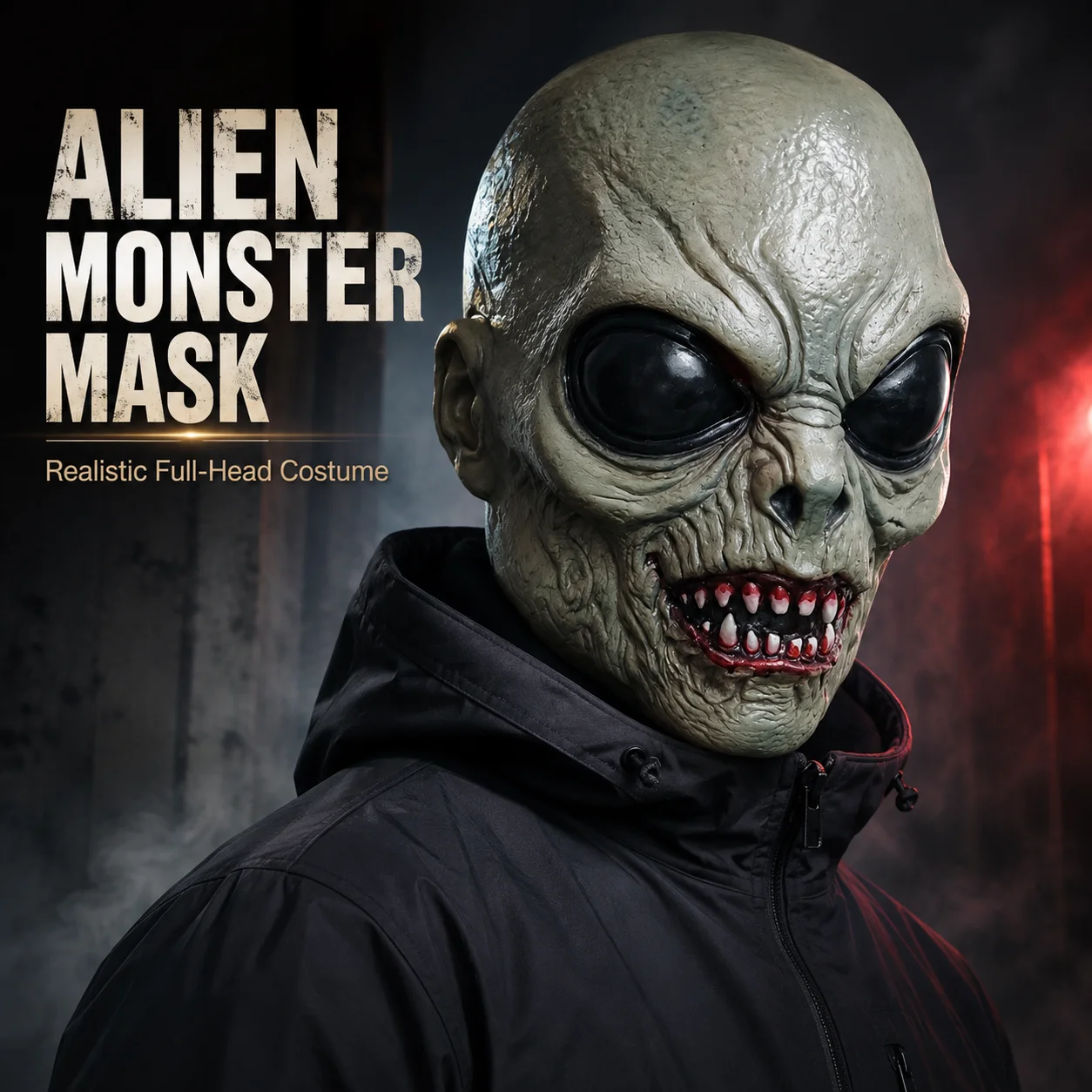 Realistische Alien-Monster-Maske mit Schwarzen Augen, Horror-Halloween-Kostüm, Cosplay-Party, Erwachsenen-Faschingskostüm-Requisite