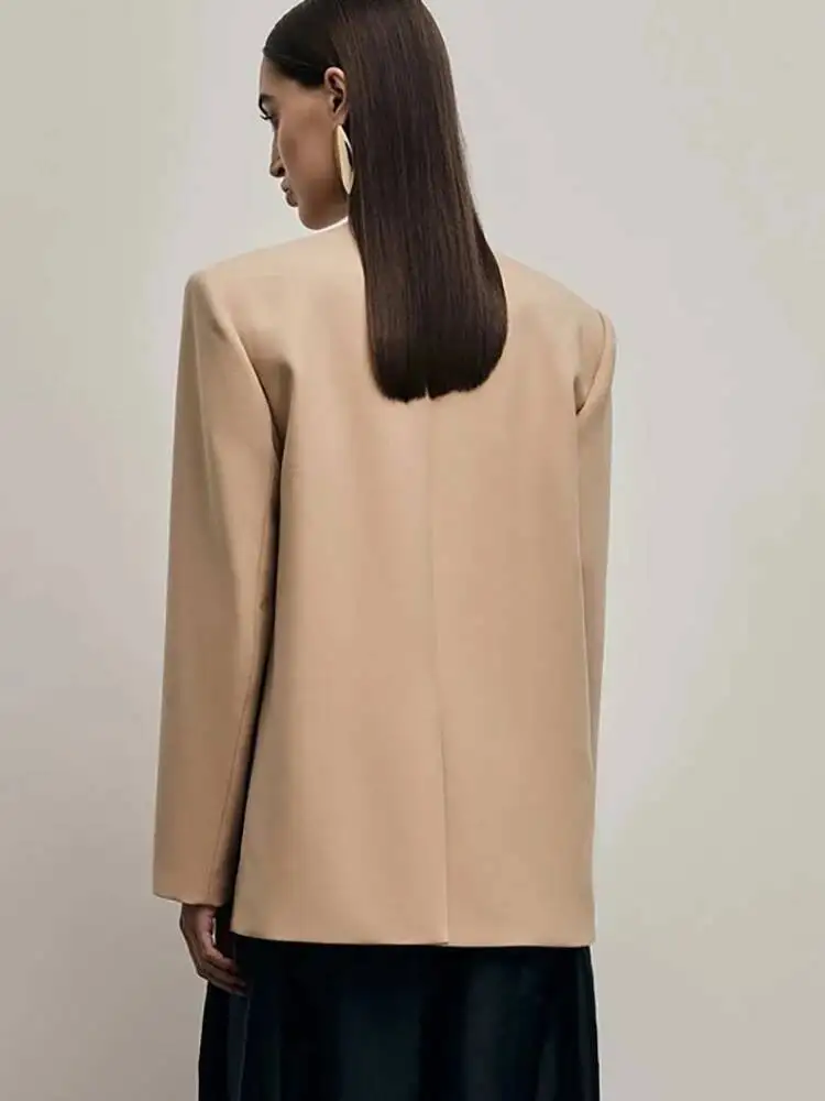 Fantoye مثير العميق الخامس الرقبة منصات الكتف المرأة السترة الكاكي طويلة الأكمام زر واحد سترة الشتاء فضفاضة أنيقة السترة معطف 2025 #3