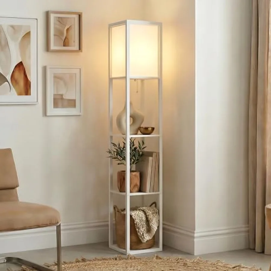 Maxwell - Modern Shelf Floor Lamp with Lamp Shade and Warm LED Bulb Corner Display Floor Lamp with Shelves for Living Room Bedr