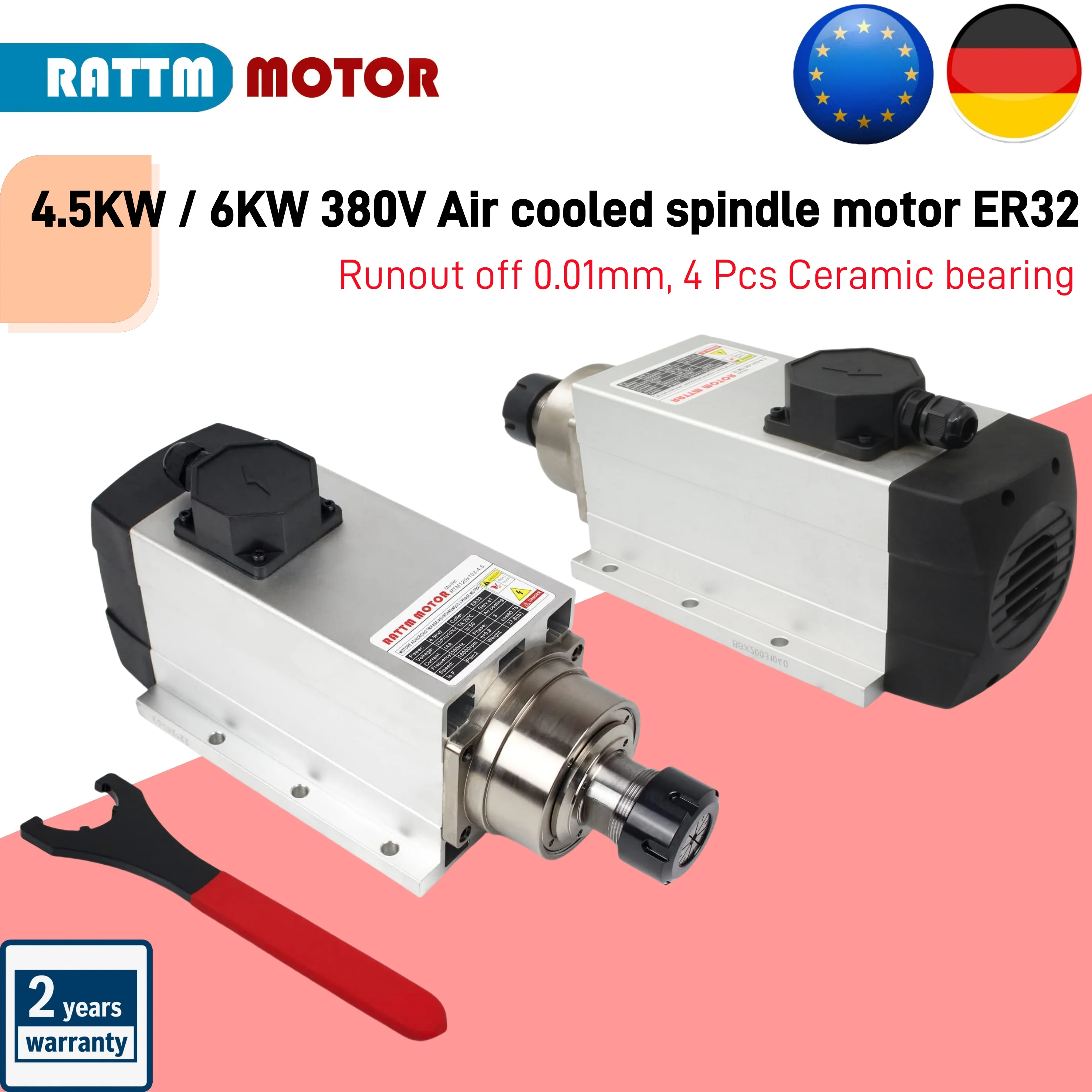 محرك المغزل المبرد بالهواء باستخدام الحاسب الآلي 4.5KW 6KW 380V ER32 Runout off 0.01 مللي متر 300 هرتز + 5.5KW 7.5KW HY/Fuling Inverter VFD 380V لجهاز التوجيه باستخدام الحاسب الآلي #3