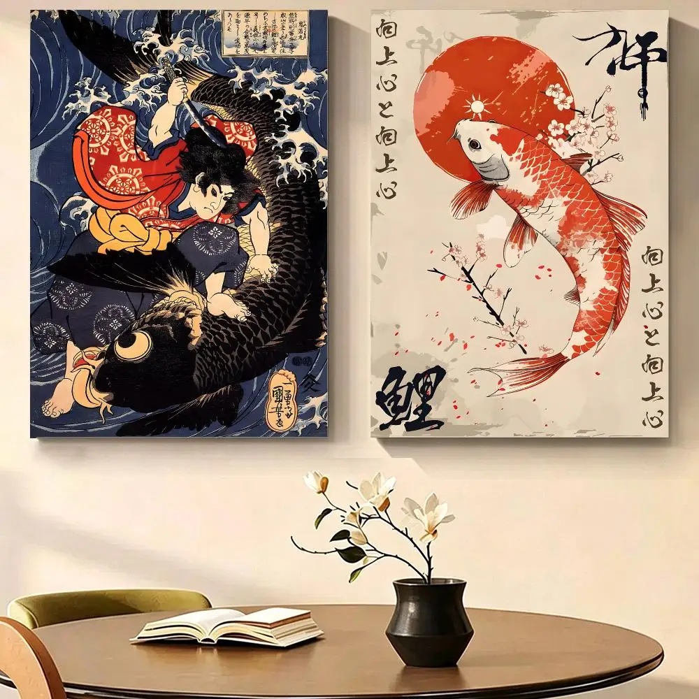 Art Japanese Ukiyo-e Poster Self Adhesive PP Wall , Waterproof Wall Decor Gift for Bedroom, Office and Dorm