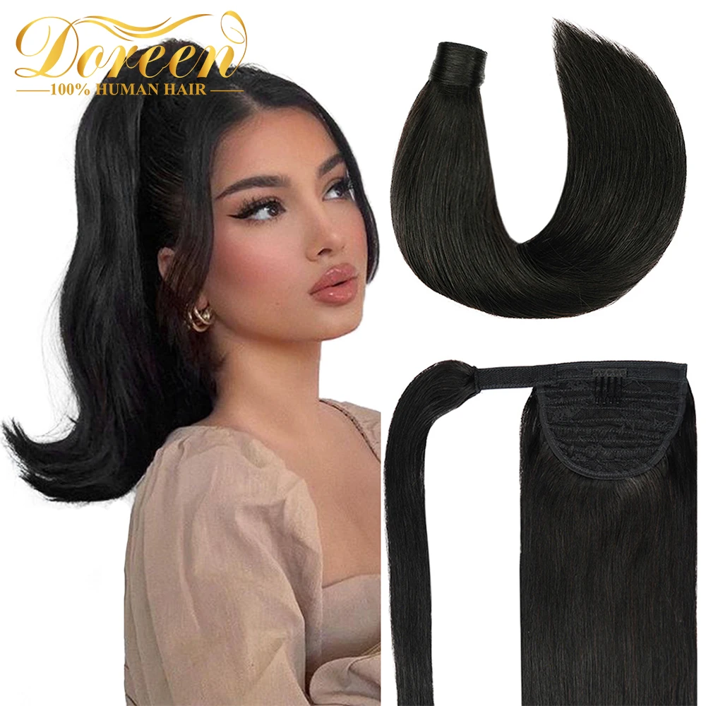 Doreen Summer Sale Thick Ends Clip in Ponytail Real Remy Human Hair Extensions Double Drawn Weft Wrap Pony Style for Short Hair