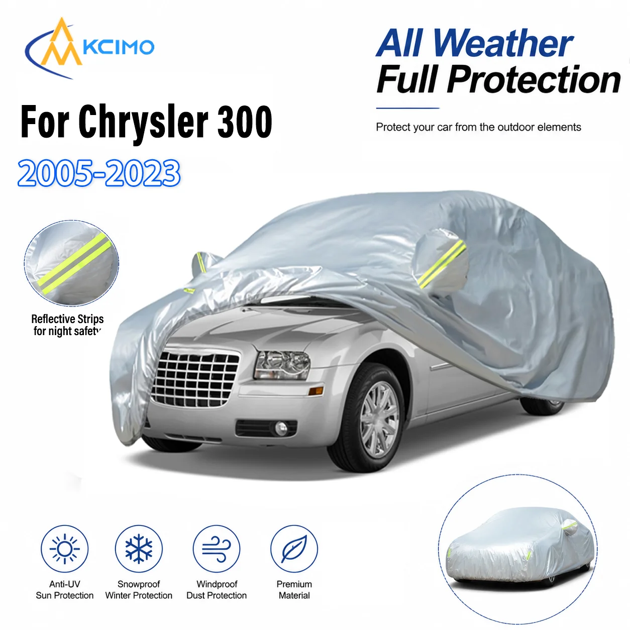 For Chrysler 300 2005-2023 Outdoor Full Car Cover 190T Polyester Sun‑Shield Dust Snow Anti‑Scratch Vehicle Protective Shell