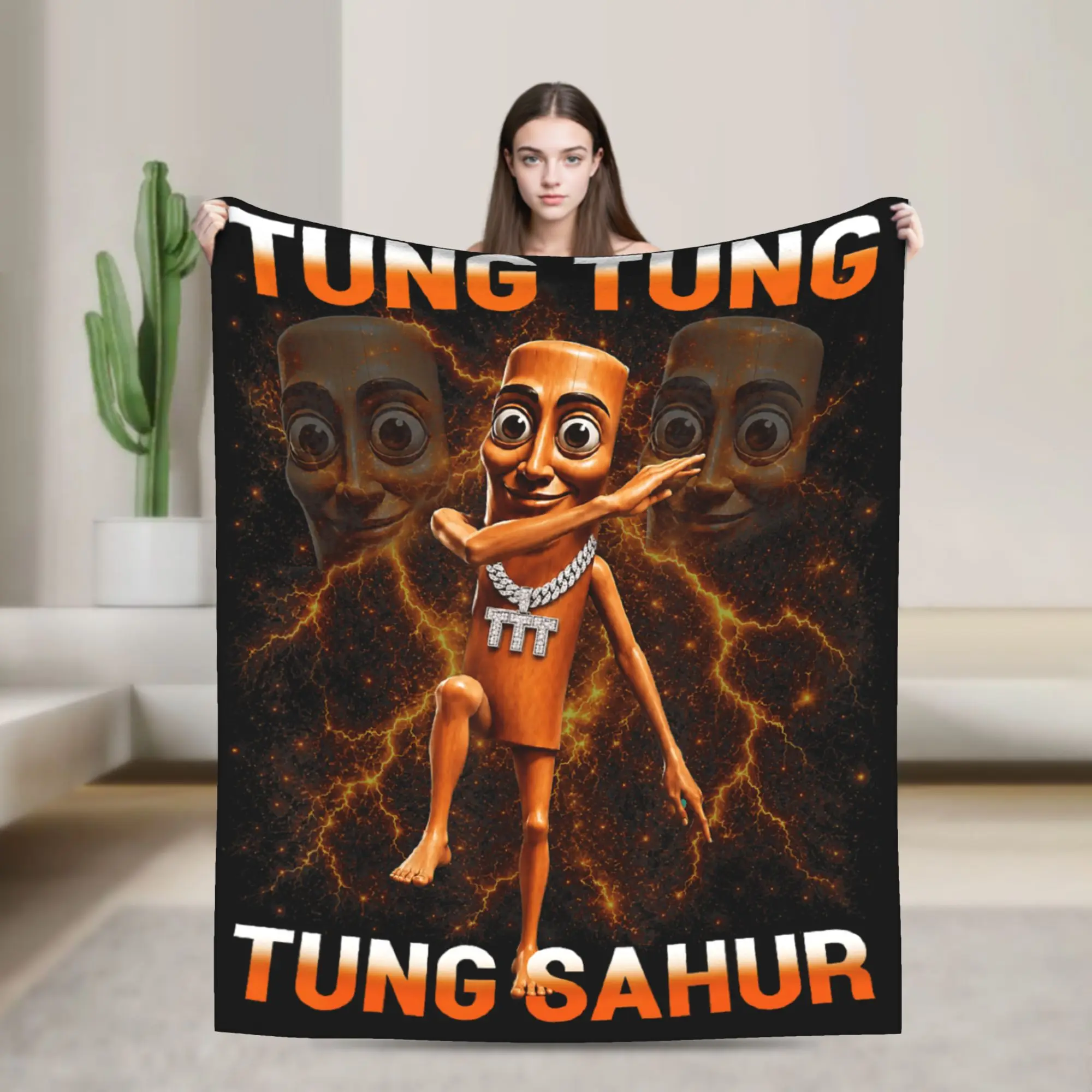 Tung Tung Tung Sahur is Calling Funny Viral Dance Meme Blanket For Living Room Bedding Throws Winter Office Flannel Bedspread