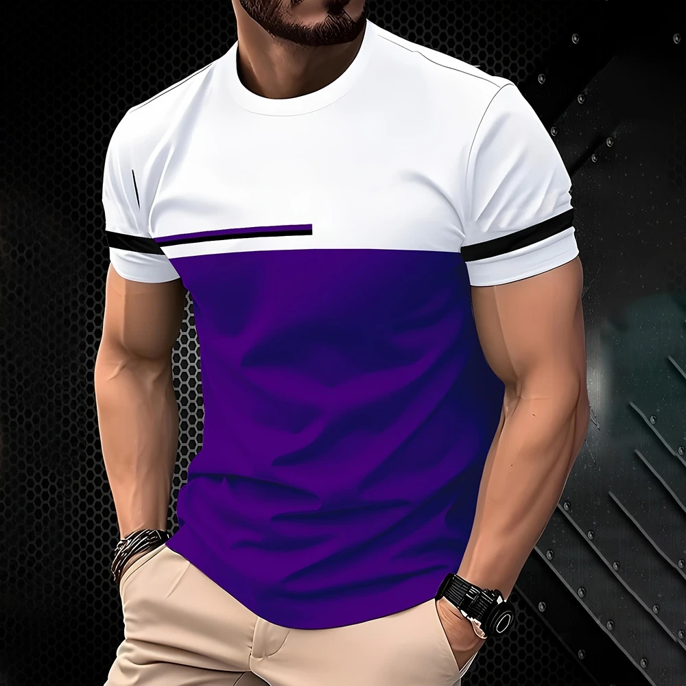 

Summer Classic Men's T-Shirt Stripe 3D Print Loose Comfortable Short-Sleeved Top Simple Outdoor Round Neck Men's Clothing