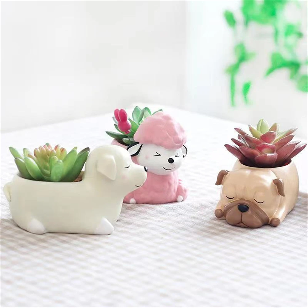 Animal Shape Succulent Flower Pots Cute Dog Schnauzer Husky Flowerpot Garden Balcony Sill Planting Decoration Desktop Ornaments