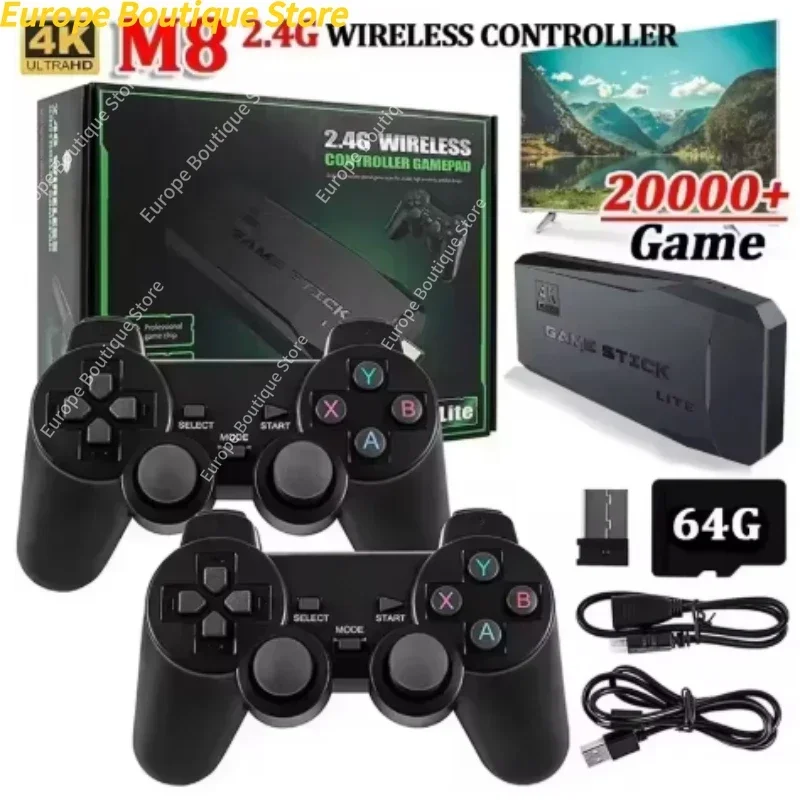 2025 NEW HD game stick Video retro game console 2.4G dual wireless controller Game Stick 4K TV 64G classic high-definition