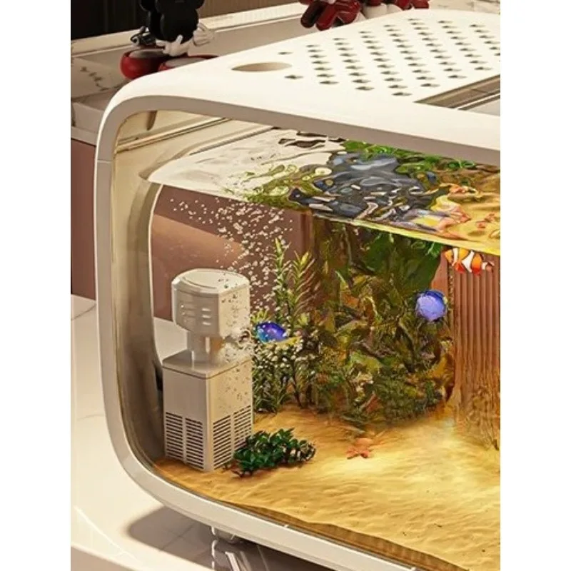 Transparent Covered Aquarium Tank | Desktop Ecological Fish Tank for Goldfish & Turtles Living Room Decor Landscape Tank