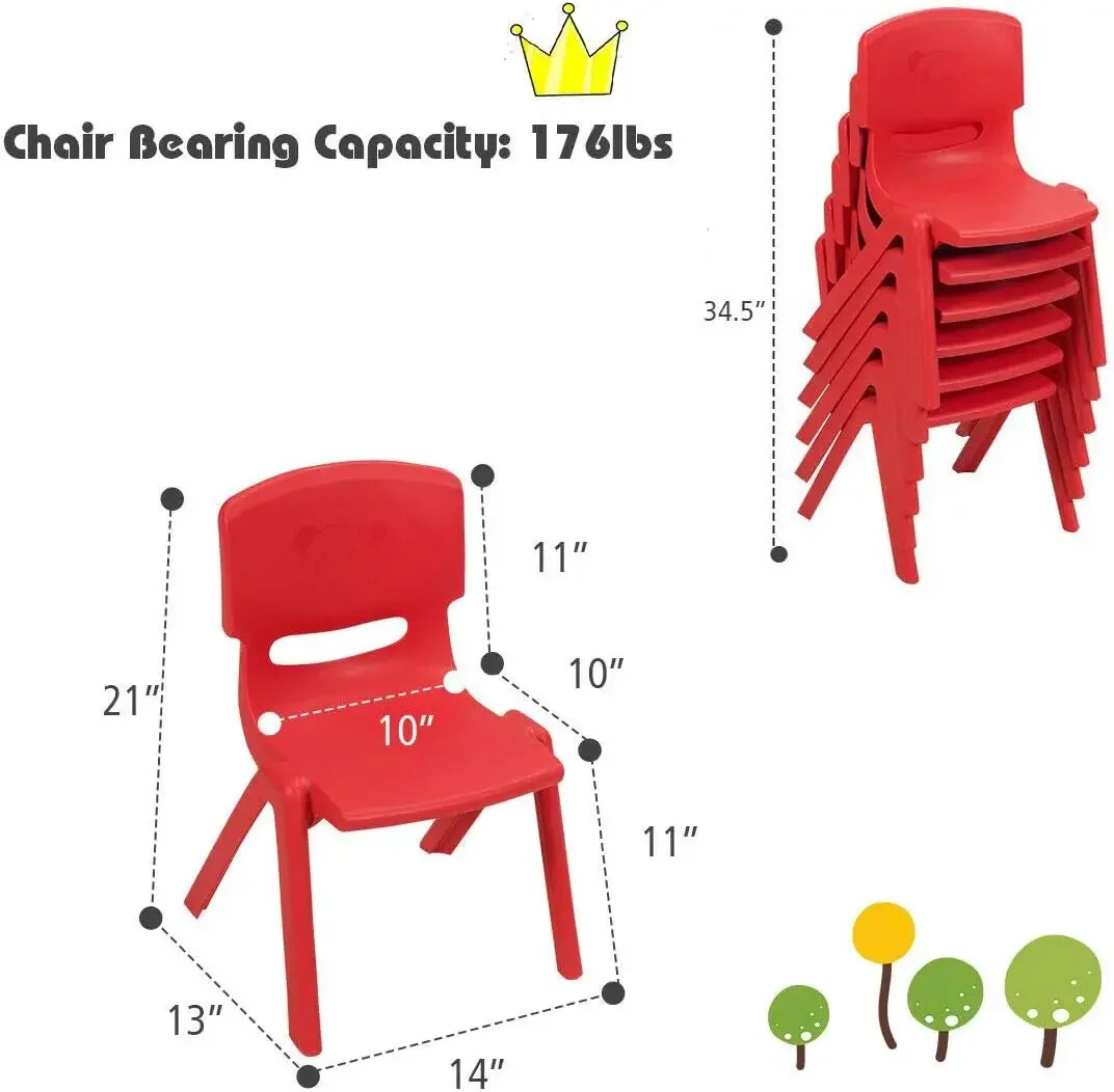 เก้าอี้โรงเรียนพลาสติกวางซ้อนกันได้ 6 แพ็คเก้าอี้การเรียนรู้สําหรับเด็กที่มีความสูงที่นั่ง 11 นิ้ว, ที่จับสําหรับพกพา, ชะอําเด็กกันน้ํา