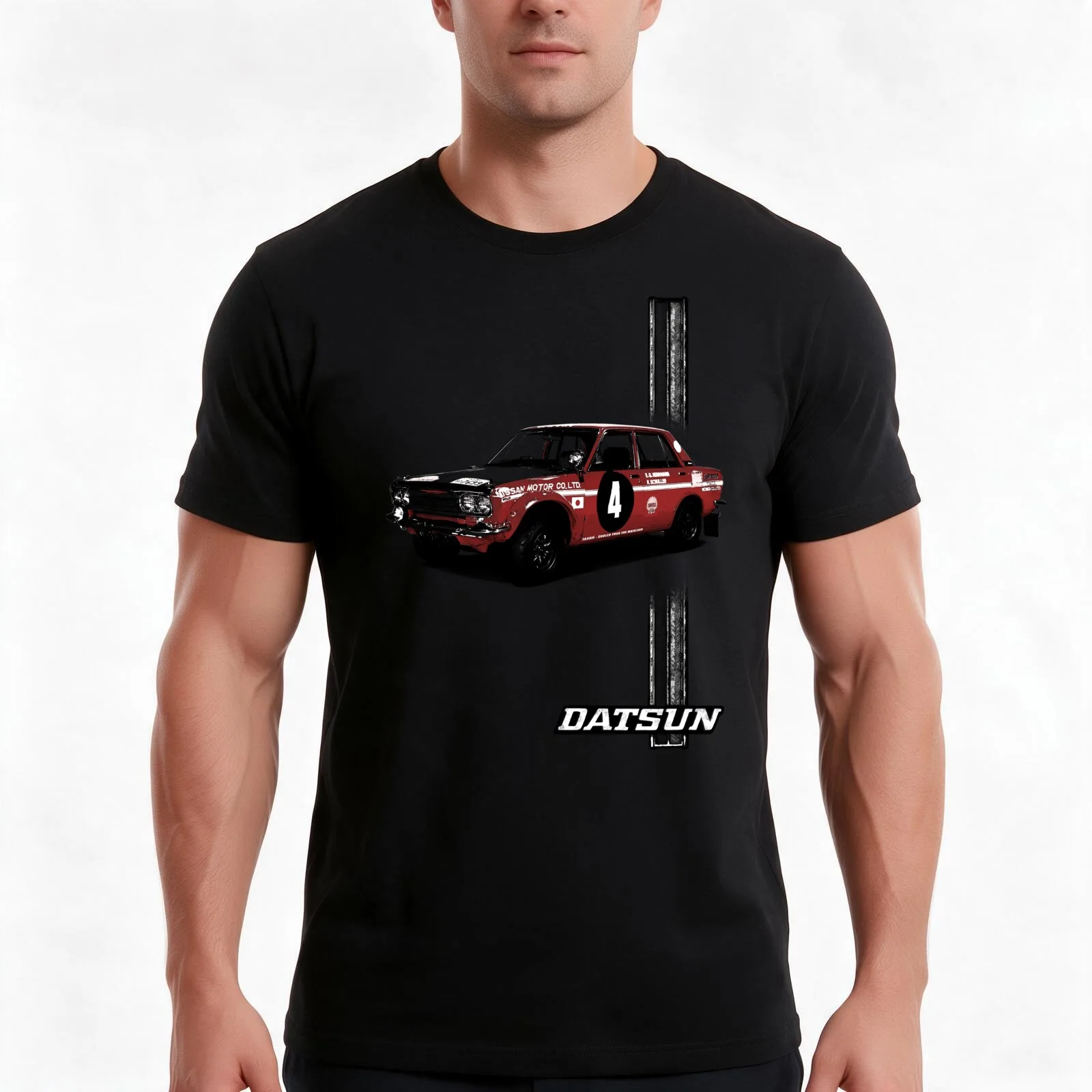 Datsun Bluebird 1600SSS 1970P510 - Stripe T-Shirt, Summer Casual Cotton Tee, Oversized Streetwear Tops, Vintage Graphic Print