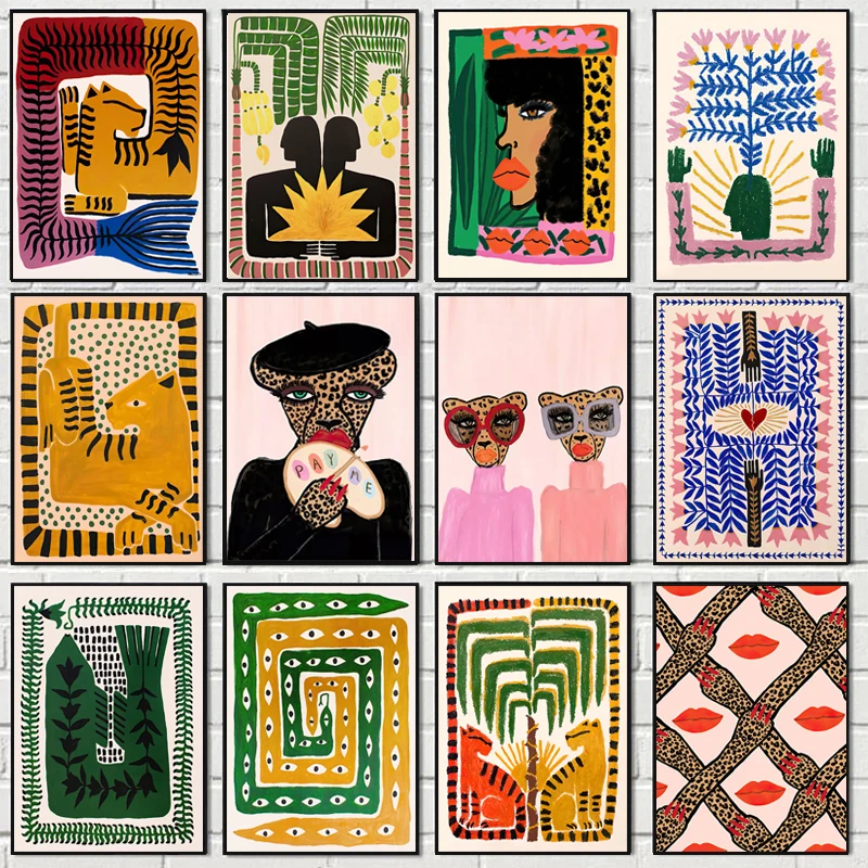 Póster abstracto del antiguo Egipto, pintura en lienzo de leopardo y serpiente, arte de pared de animales coloridos, imagen para sala de estar, decoración del hogar sin marco