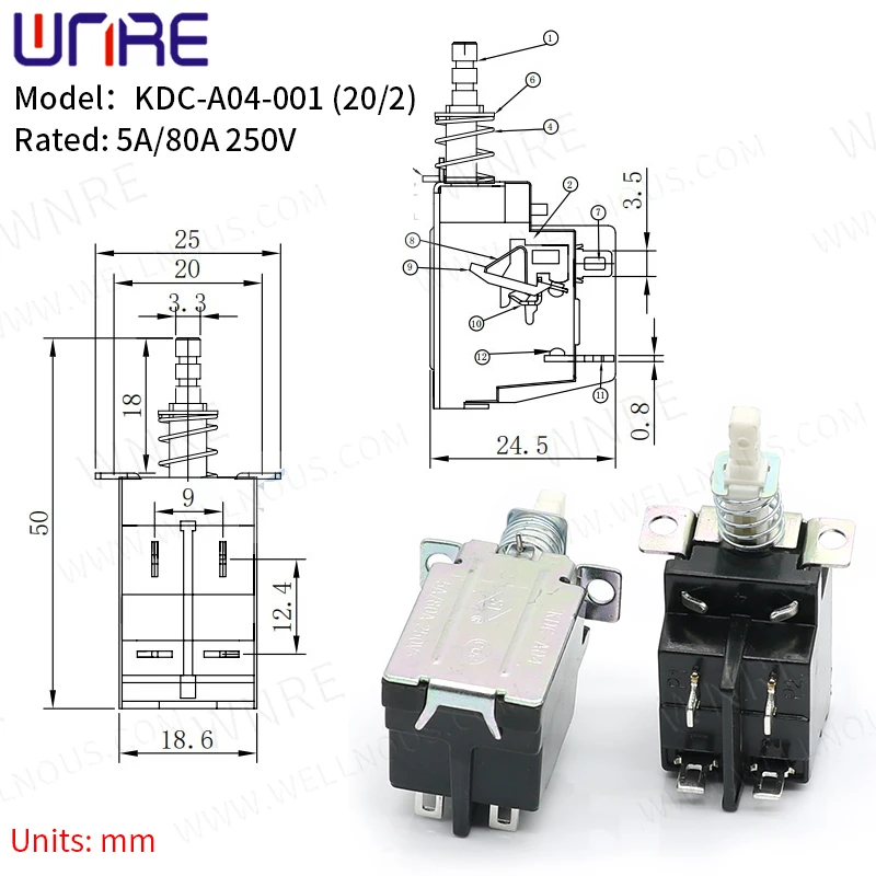 Power Switch KDC-A04-001 Keyboard TV Home Appliance Switch With Spring Self-locking Button Accessories