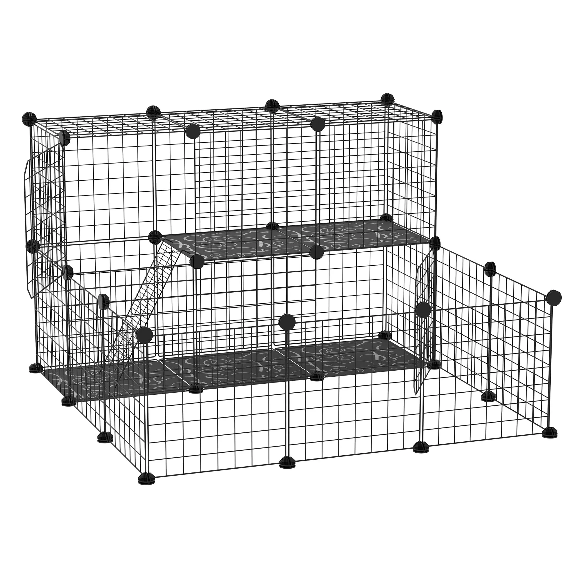Pawhut DIY-hek voor kleine dieren met 24 panelen voor konijnen 105 x 105 x 70 cm