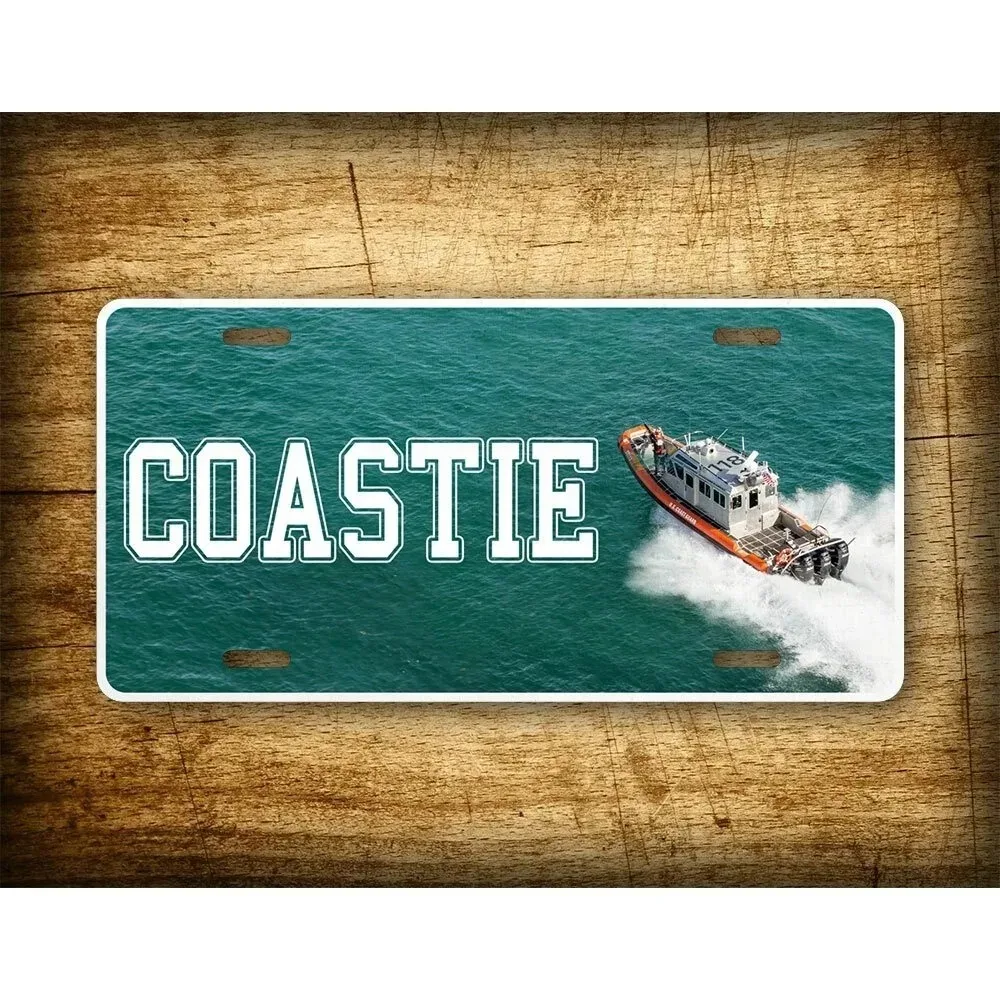 Custom USCG Coastie Metal Plaque, Water & Cutter Themed United States Coast Guard Decor for Wall & Vehicle (Decoration Only)