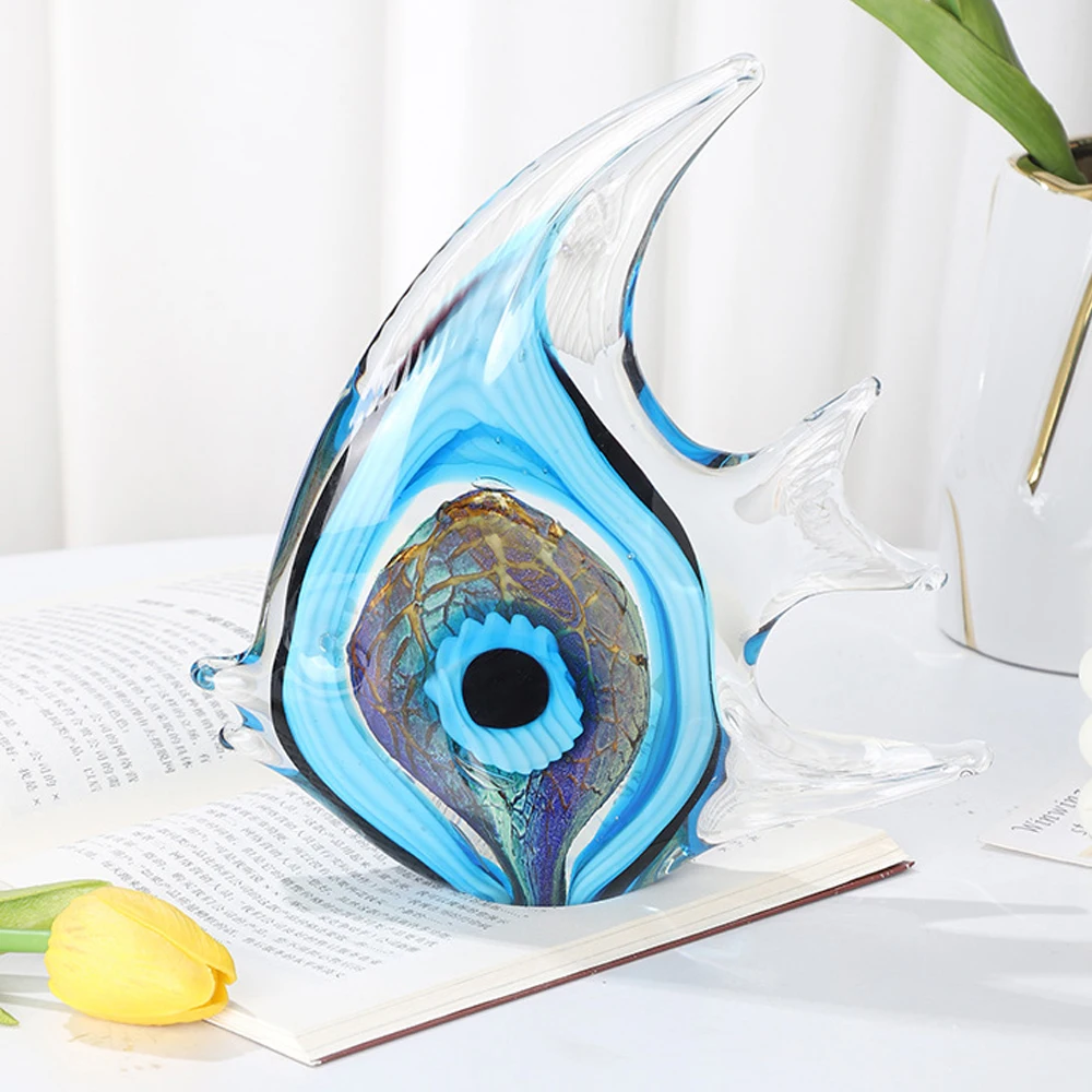 

Hand Blown Crystal Fish Figurines Collectible Tropical Glass Fish Ornament Big Size Sea Animal Sculpture for Fish Tank Aquarium