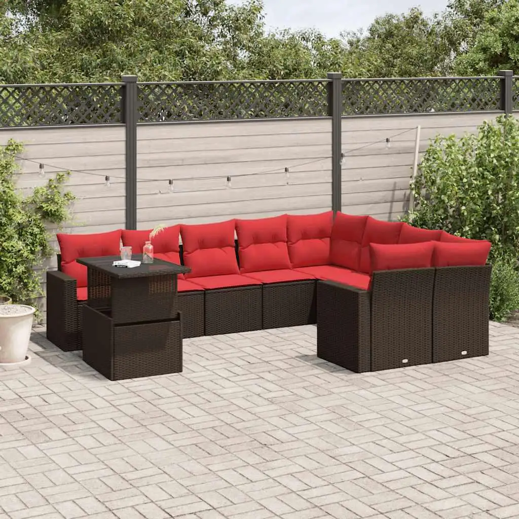 

10 Piece Outdoor Patio Sofa Set with Cushions Brown Rattan Furniture Set for Garden Balcony Poolside