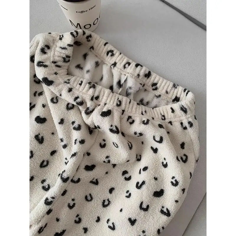 الشتاء ليوبارد طباعة امرأة بيجامة مجموعة رشاقته إضافة ملابس نوم قطنية الدفء ملابس خاصة مريحة المرجان الصوف فتاة Homewear #4