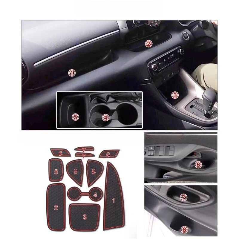 For Toyota Yaris 2020 2021 Rubber Anti-slip Mat Door Groove Cup Pad Phone Cushion Gate Slot Coaster Car Interior Accessories view 2