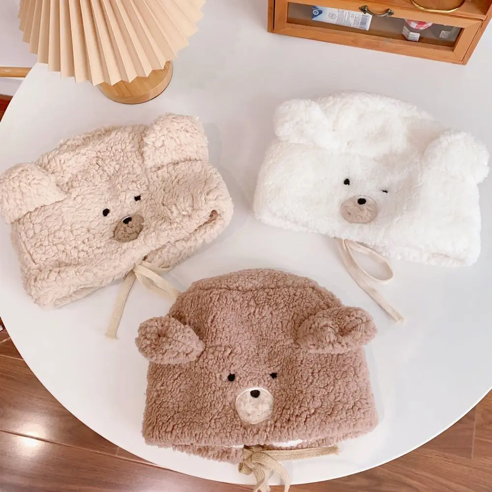 

Cute Sweet Lambs Wool For Girls Winter Ear Muff Caps Korean Beanies Hat Bear Ear Women Bomber Hats
