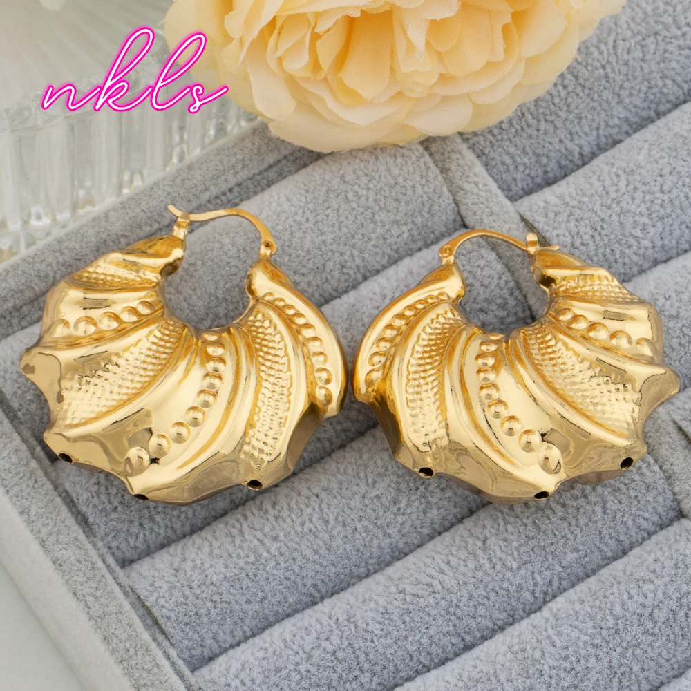 African Chunky Big Earrings Geometry Gold Color Large Hoop Earrings Exaggerated Vintage Jewelry For Dubai Wedding Party Gifts