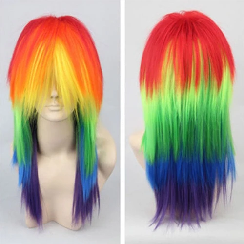 Imagen 2 del producto Pelucas de disfraz de Cosplay de pelo sintético de Pony multicolor de Anime My Little Rainbow Dash pelucas de fibra resistentes al calor