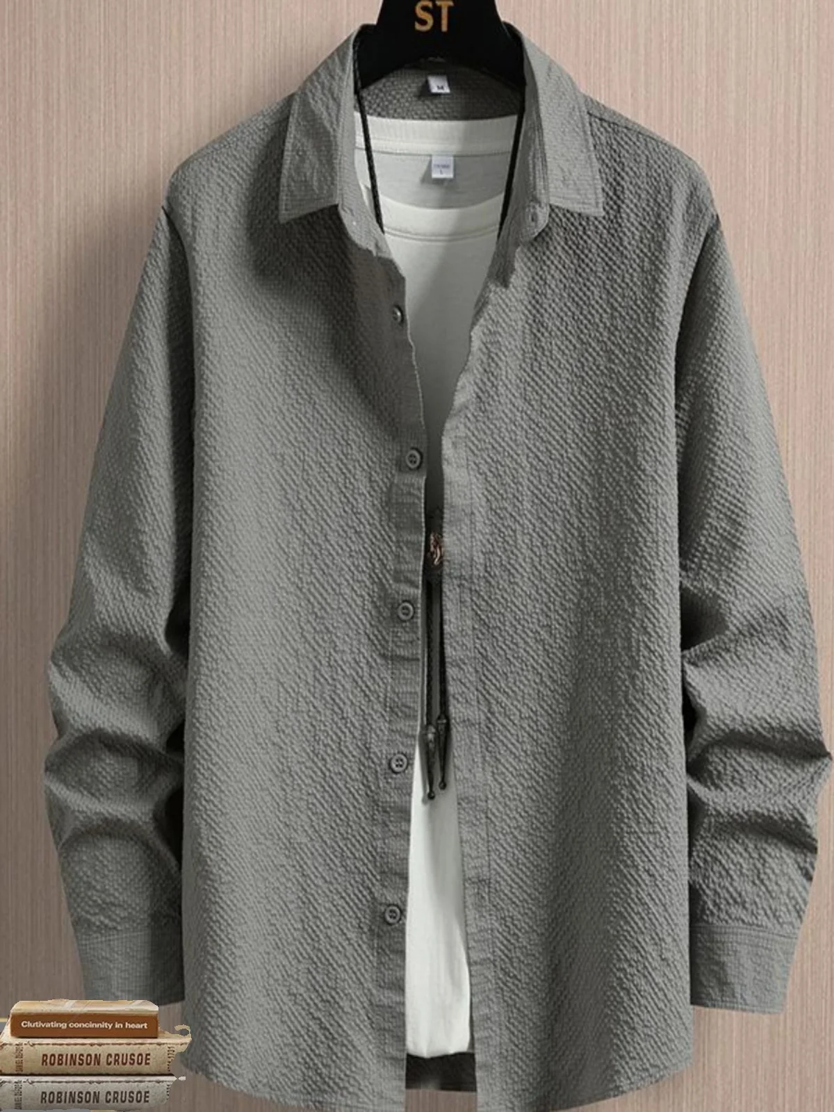 

Long Sve Loose Fit Thin Collar Men's irt Faionable Summer Brand Casual Outerwear Stand Size Polyester Fiber Urban S...