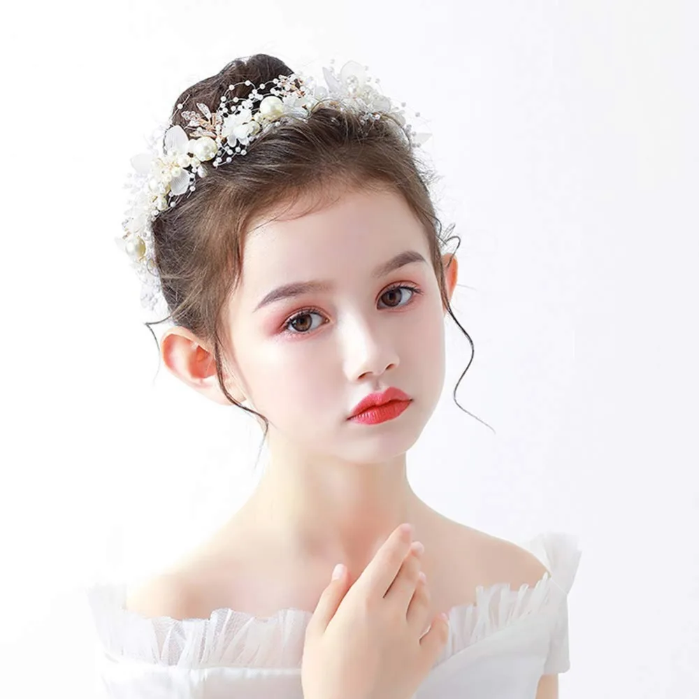 عقال الزفاف زهرة الفتيات، حجر الراين اللؤلؤ كريستال الخرز الجنية الذهب الكرمة إكسسوارات الشعر للفتيات الصغيرات الأميرة هالو تيا