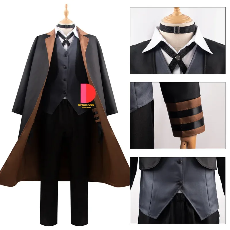 나카하라 츠야 코스프레 의상 애니메이션 Bungo Stray Dogs 가발 트렌치 코트 바지 역할 놀이 의상 할로윈 카니발 유니폼 og;5