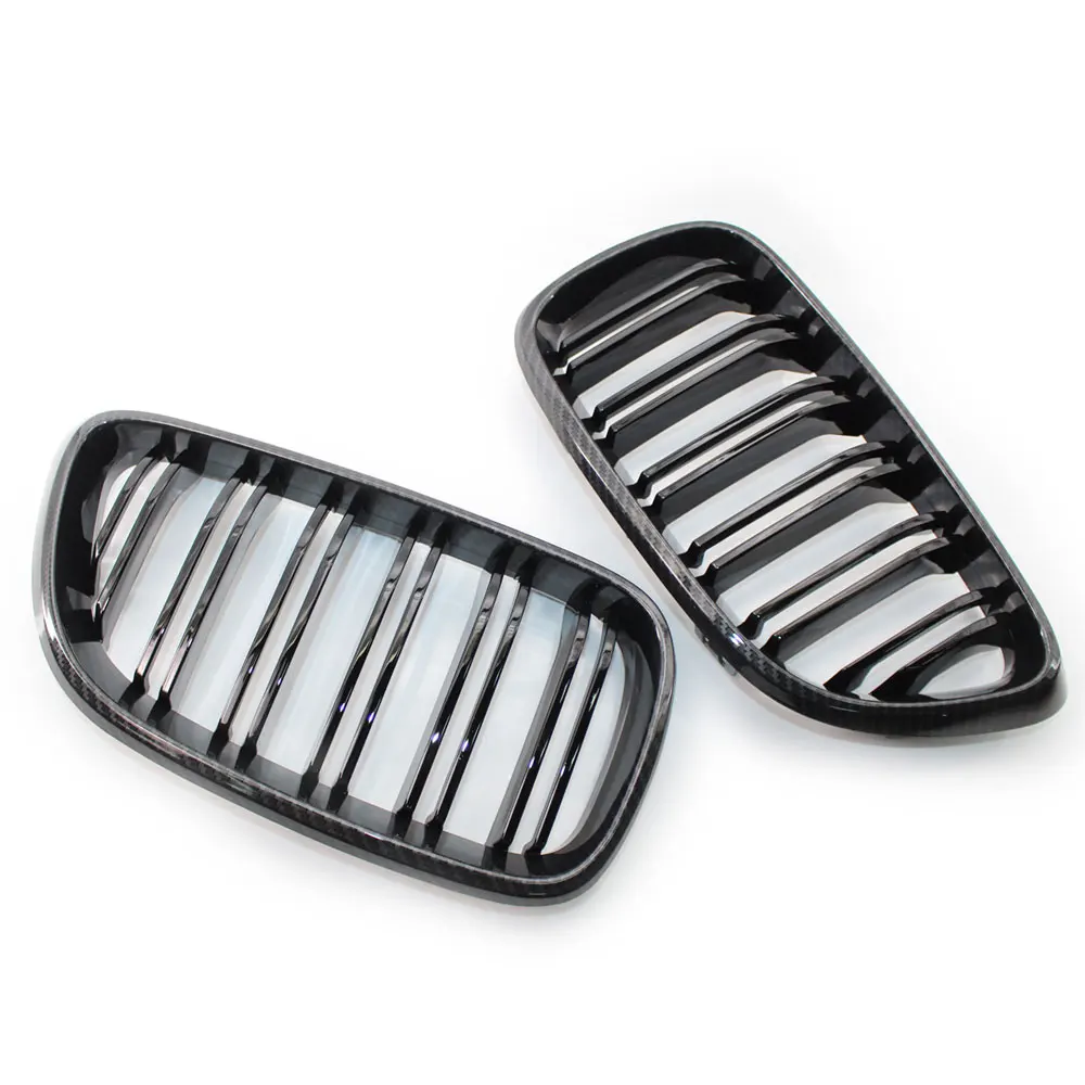 Parrilla de riñón de capó delantero de doble listón de Color de fibra de carbono Compatible con BMW F22 F23 M2 2014-2018 para BMW 225i 218i 220i