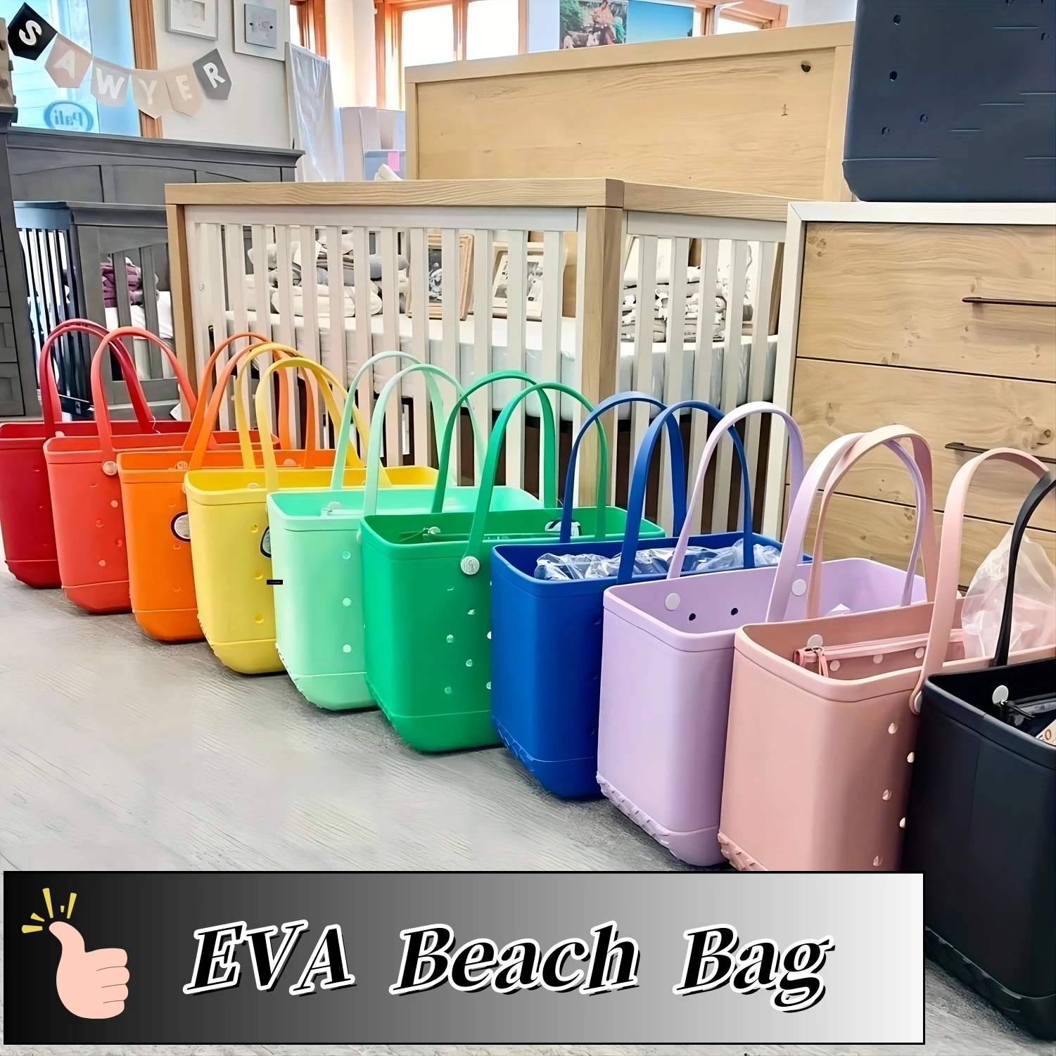 EVA beach bag, fashionable handbag, suitable for outdoor sports, swimming, shopping, parties, easy to carry