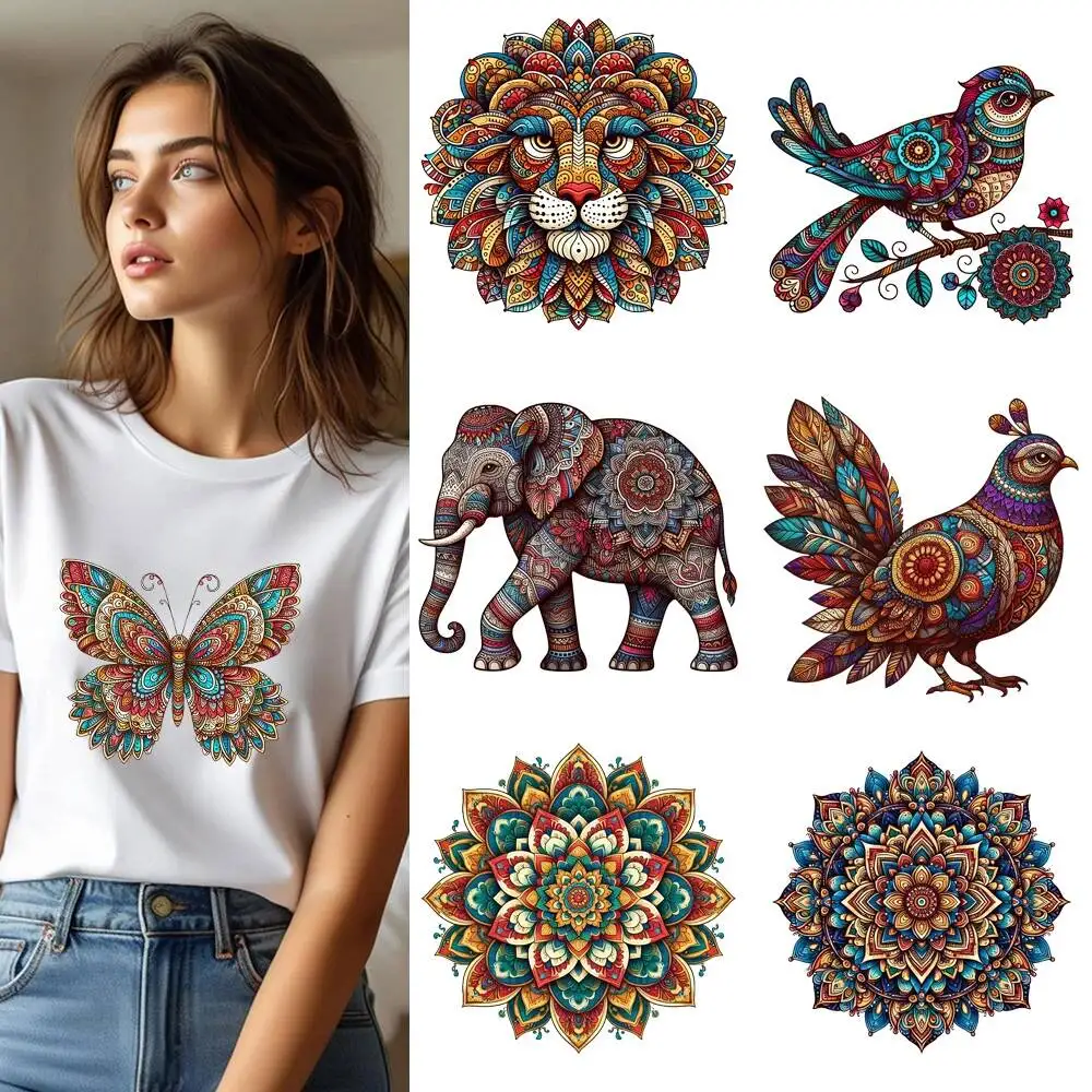 25CM Mandalas Pattern Splicing Animal Owl Heat Transfer Patches For Clothes DIY A-Level Washable Shirt Iron-on Thermal Sticker