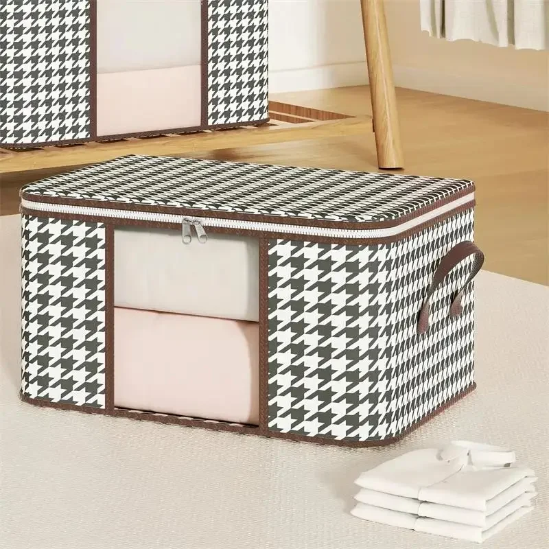 

Visible Large Capacity Box Portable Household Clothes Organizer With Handles Foldable Dustproof Quilt Zipper Container Bead box