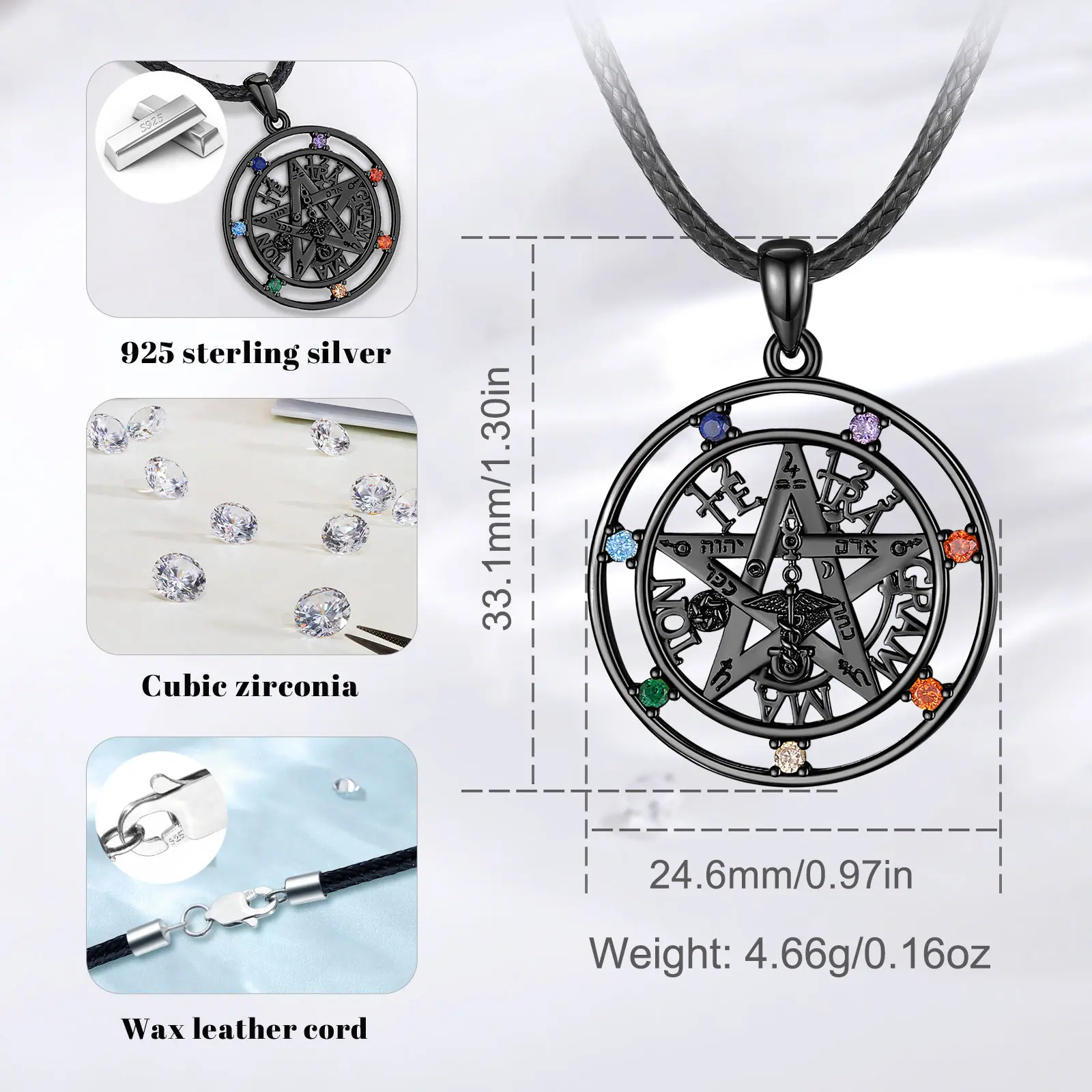 Eudora 925 Sterling Silver Pentagram Necklace for Women Man 18K Gold 7 Color Chakra Tetragrammaton Pendant Amulet Jewelry Gift view 2