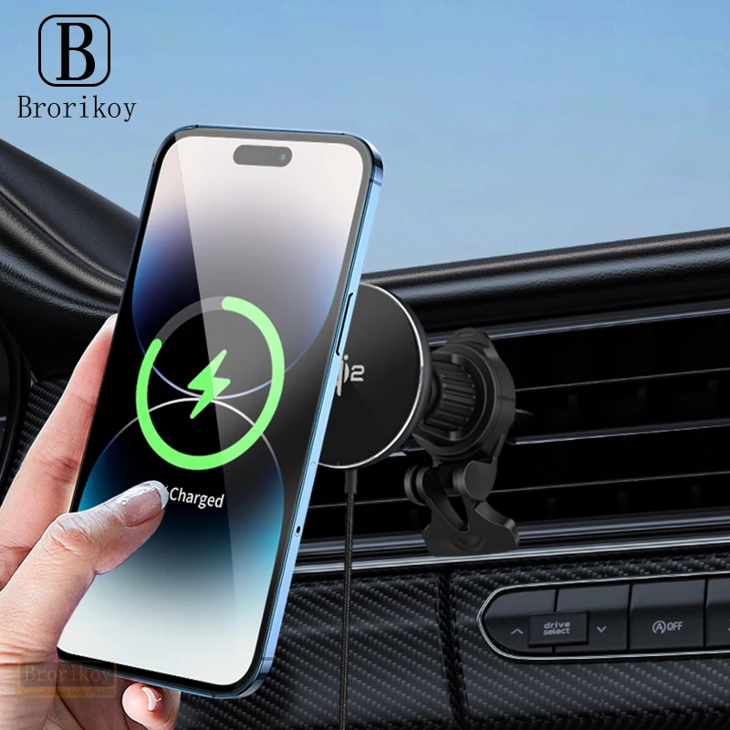 

Магнитный автомобильный держатель для телефона Qi2 с беспроводной зарядкой 15 Вт, крепление на воздуховод или приборную панель для iPhone 17, Air 16, 15, 14, 13