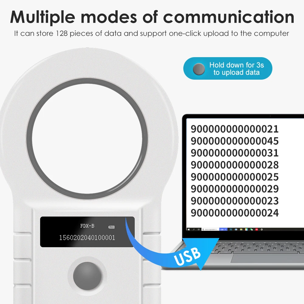 134.2KHz RFID Animal Reader 15 Digits 125KHz Pet ID Scanner EMID FDX-B ISO 11784/85 Microchip Tag Registration For Cow Fish Dog