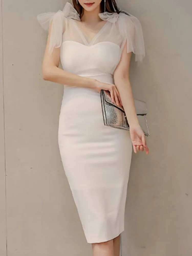 

Women's Elegant Bodycon Midi Dress Summer New Fashion Office Ladies Sexy Vintage Slim Party Prom Birthday Female Clothes