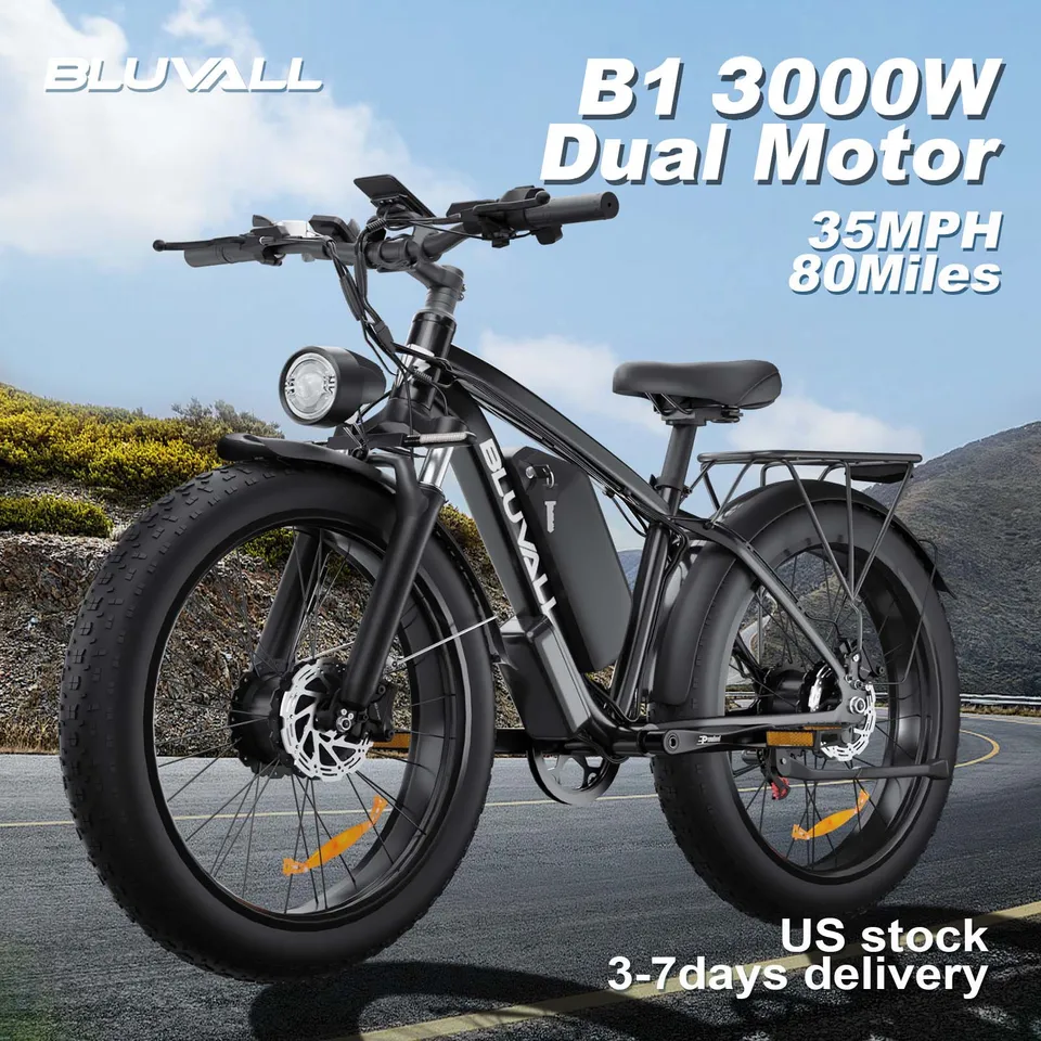 US Stock Electric Bike Ebikes for Adults Dual Motor AWD 5000W Peak 48V 25Ah 1200Wh 35MPH 26"x4.0 Fat Tire Off Road Bicycle 180N.m 330lbs Load Full Suspension Hydraulic Brakes image 5