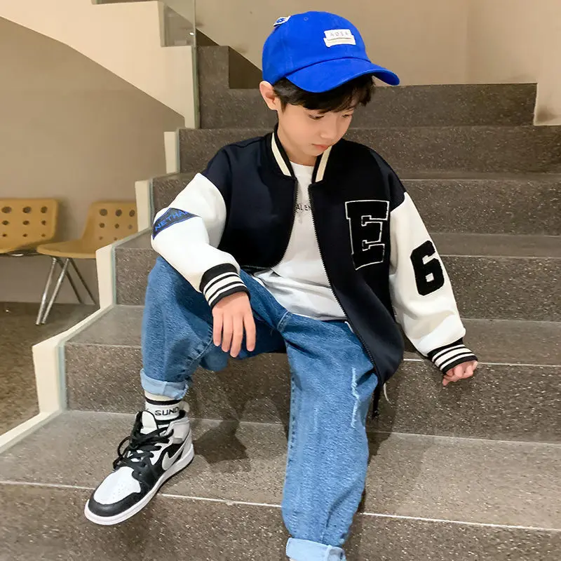 1 2 3 4 5 6 7 8 Years Baby Boys Baseball Jacket Spring Autumn New Fashion Letter Sports Coat For Boy Outerwear Children Clothing