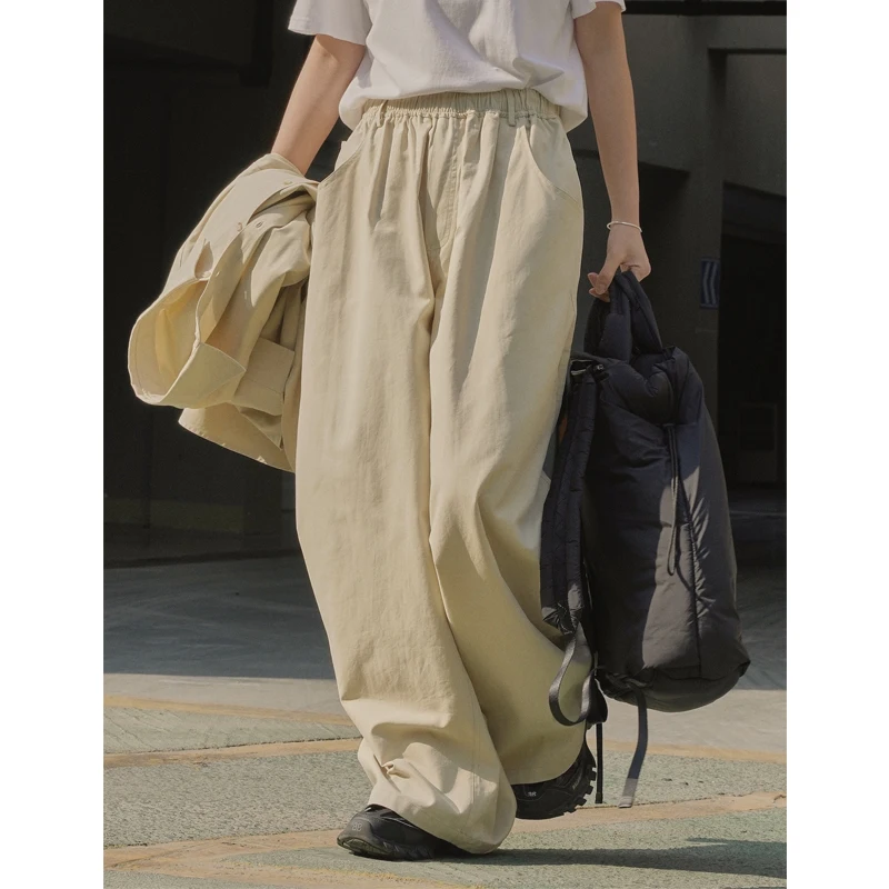 Women Wide Leg Cotton Pants Stretch Waist Loose Long Pants Fashion Women Cardo Pants Female Long Trousers