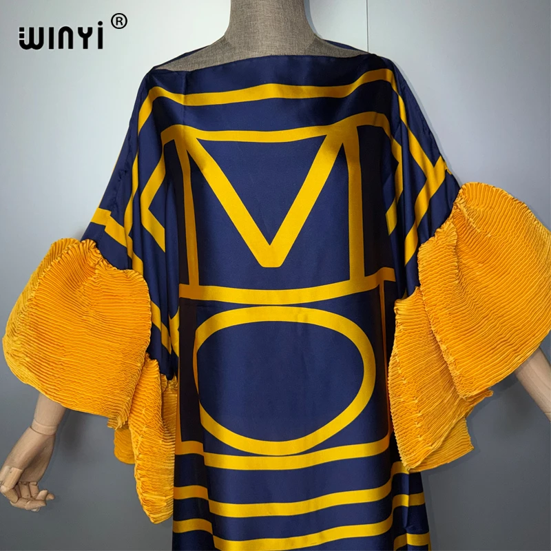 WINYI Fashion Kaftan Dress for Muslim Women Loose Middle East Style Female Holiday Abaya Dubai Luxury Party Clothing