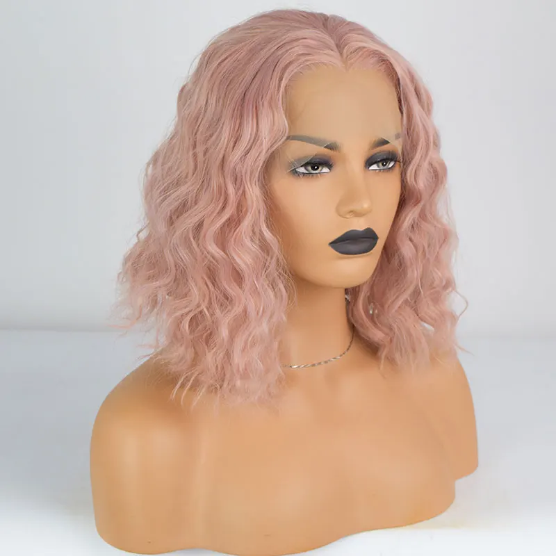 Pink Short Bouncy Curly Wig Synthetic 13X4 Lace Front Wigs High Quality Heat Resistant Fiber Hair Middle Part For Women Cosplay