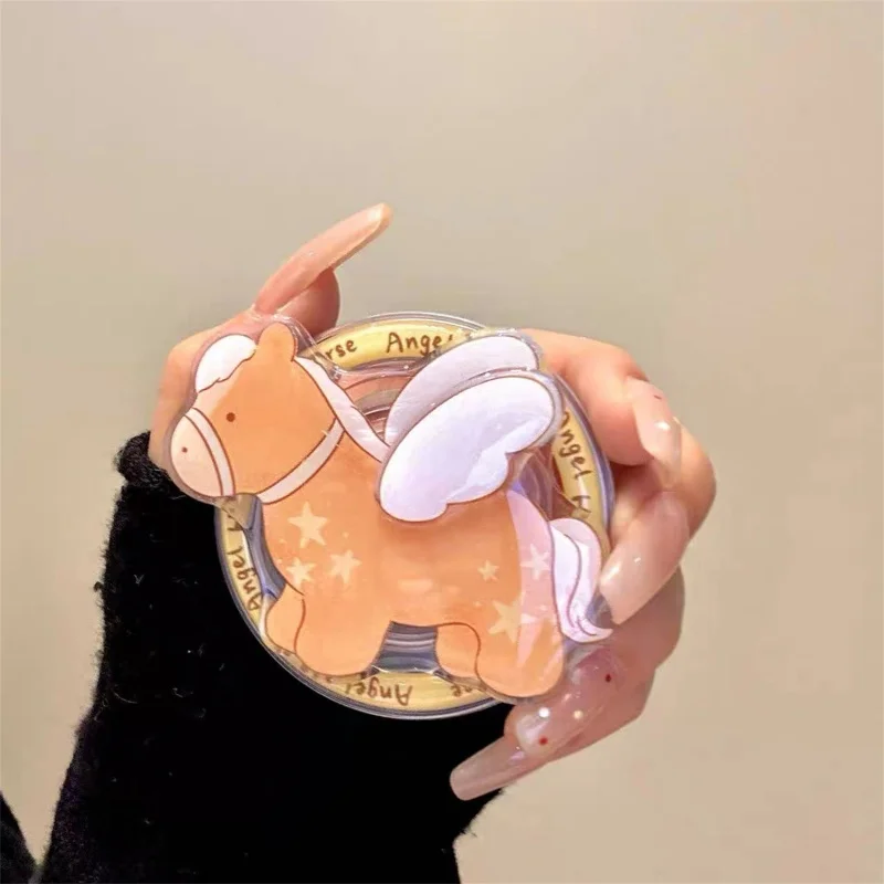 

Korean Cute Cartoon Horse for Griptok Magnetic Phone Holder Finger Ring Stand Support for Magsafe IPhone 17 Google Girl Bracket